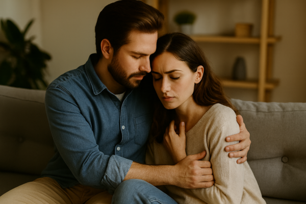 casal conversando de forma tranquila enquanto tenta reconstruir a segurança emocional a dois